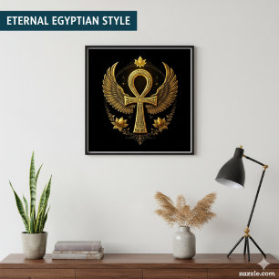 Poster Ouro Ankh Wings   Egípcio - Símbolo de Arte