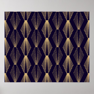 Poster Ouro art Deco Pattern. Escuro azul escuro