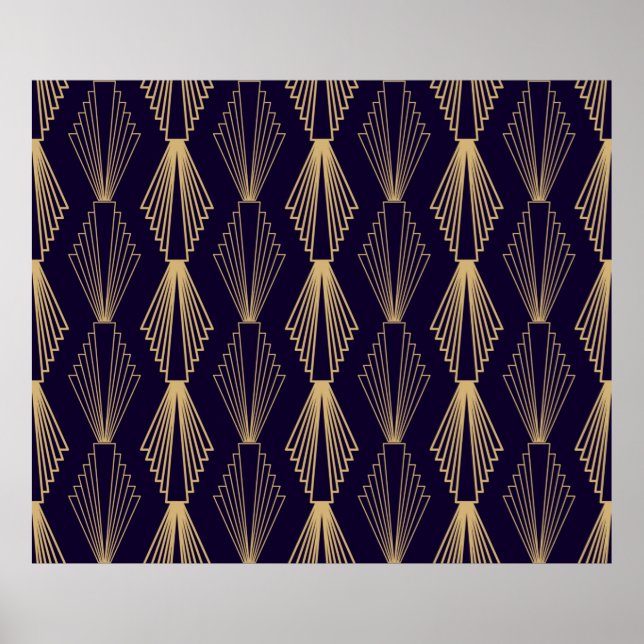 Poster Ouro art Deco Pattern. Escuro azul escuro (Frente)