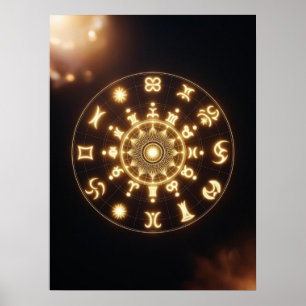 Poster Ouro Aura Zodiac Mandala - Arte Espiritual