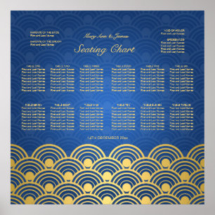 Póster Ouro azul Scalloped carta do assento do casamento