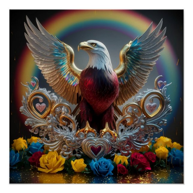 Póster Ouro Bald Eagle 3D Digital Masterpaper da AJZ (Frente)
