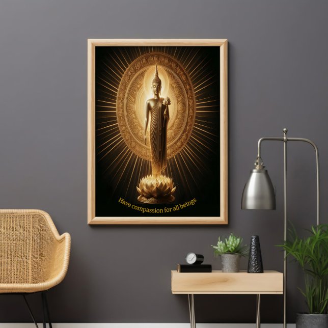 Poster Ouro Buda em uma pose de meditação de lótus (Criador carregado)