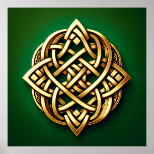 Poster Ouro Celtic Knot on Green