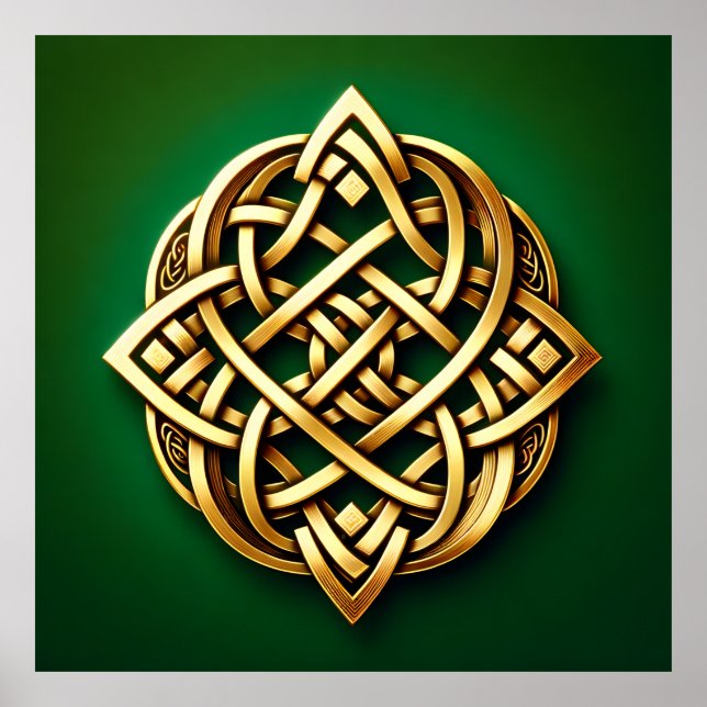 Poster Ouro Celtic Knot on Green (Frente)
