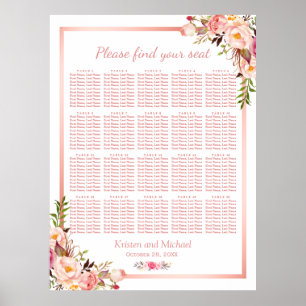 Poster Ouro cor-de-rosa floral 20 mesas que Wedding a