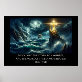 Poster Ouro Cross Guiando um Navio em um Mar Tempestade