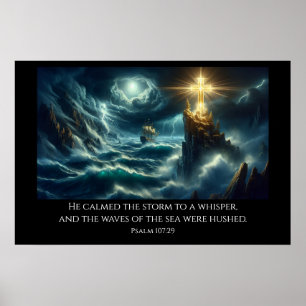 Poster Ouro Cross Guiando um Navio em um Mar Tempestade