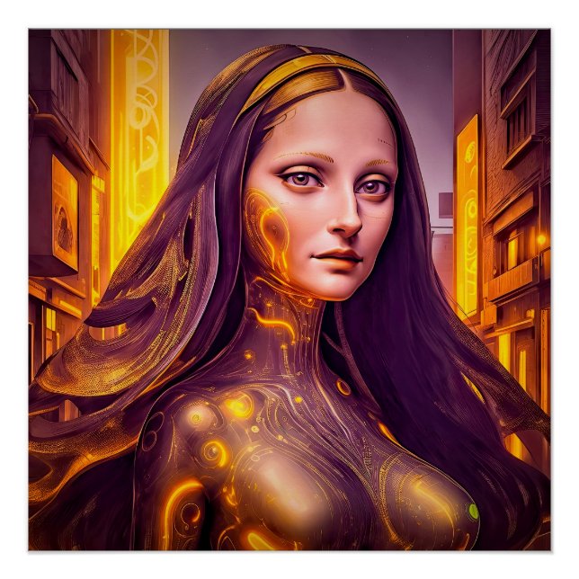 Póster Ouro Cyborg Mona Lisa (Frente)