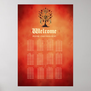 Poster Ouro da árvore da vida com pedras vermelhas