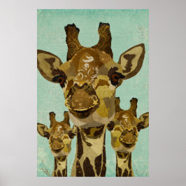 Póster Ouro Damask Giraffes Art