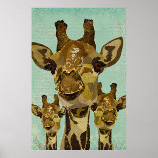 Póster Ouro Damask Giraffes Art