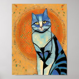 Poster Ouro de abstrato-art, mosaico-marrom, de gato azul