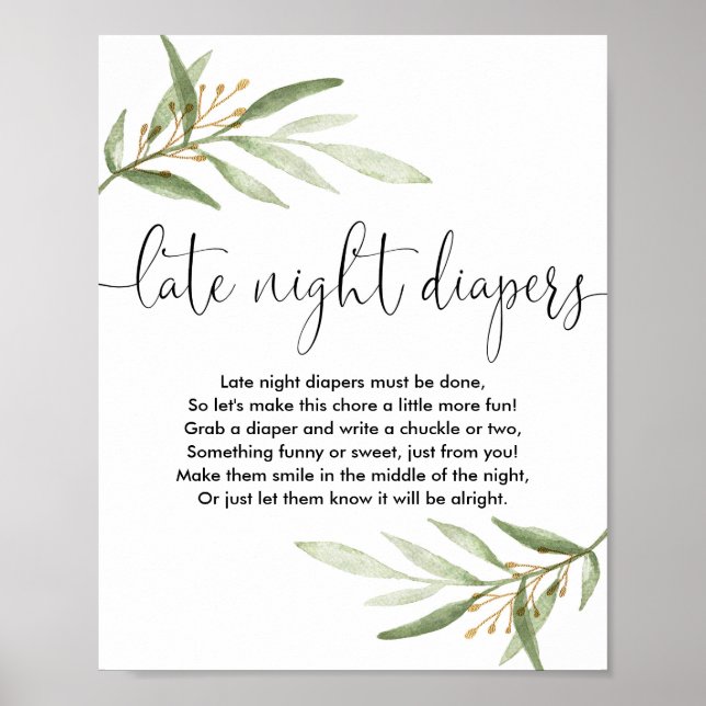 Poster Ouro de chá de fraldas de fralda noturno em atraso (Frente)