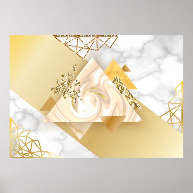 Poster Ouro de luxo geométrico com mármore sem costura (Frente)
