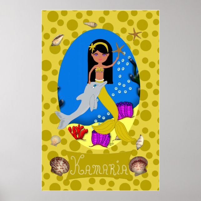 Póster Ouro de Mermaid e Dolphin (Frente)