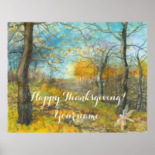 Poster Ouro de outono numa aquarela de pintura de carvalh