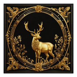Póster Ouro de renas Dourado e quadro ornamental negro