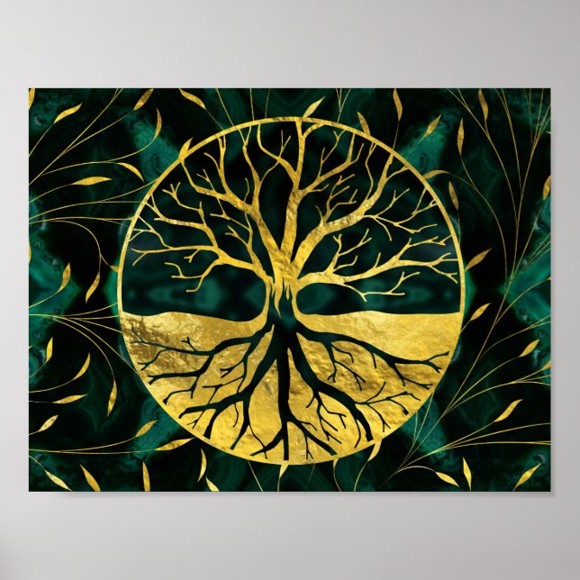 Póster Ouro de Yggdrasil em Malachite (Frente)