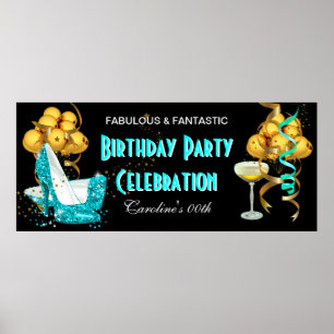 Póster Ouro do azul da cerceta da celebração da festa d