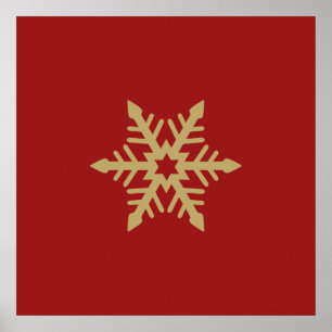 Póster Ouro do design do floco de neve no vermelho