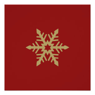 Póster Ouro do design do floco de neve no vermelho