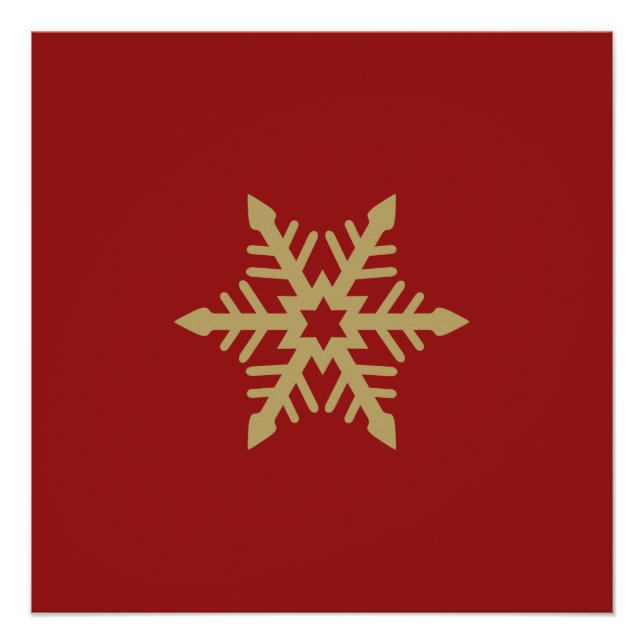 Póster Ouro do design do floco de neve no vermelho (Frente)