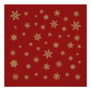 Póster Ouro do design dos flocos de neve no vermelho