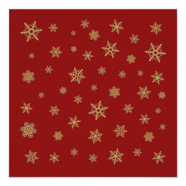 Póster Ouro do design dos flocos de neve no vermelho (Frente)