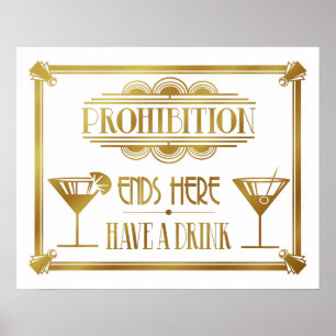Poster OURO do sinal do bar cocktail do estilo dos anos