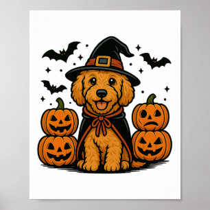 Poster Ouro Doodle Halloween Bruxy Pumpkins Bats Spooky
