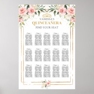 Poster Ouro floral cor-de-rosa-boho tiara Quinceanera