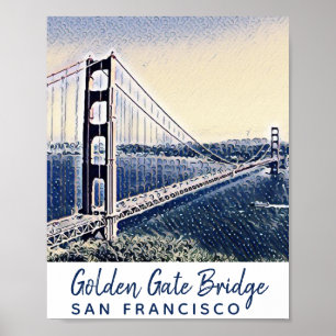 Poster Ouro Gate Bridge San Francisco Watercolor Art