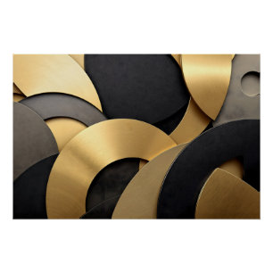 Póster Ouro Geométrico de Sobreposição de Abstrato e Pret