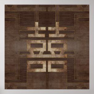 Poster Ouro geométrico do símbolo dobro da felicidade n