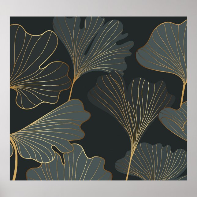 Poster Ouro Ginkgo: Deco Floral Luxurioso. (Frente)