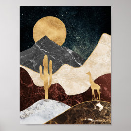 Poster Ouro Giraffe Desert Landscape & Marble Mountain