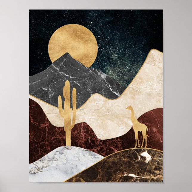 Poster Ouro Giraffe Desert Landscape & Marble Mountain (Frente)