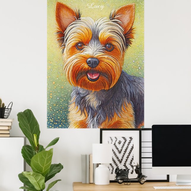 Poster Ouro Hued Yorkshire Terrier Radiant Dog Portrait (Escritório em casa)