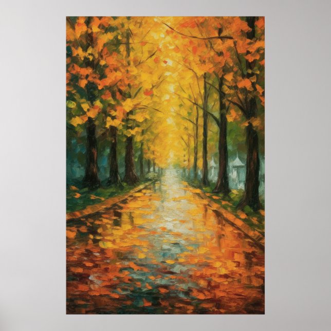 Poster Ouro Japonês Ginkgo Lane Fine Art (Frente)