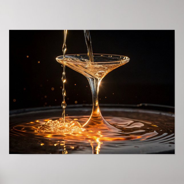 Poster Ouro: Líquido Dourado num copo de cocktail (Frente)