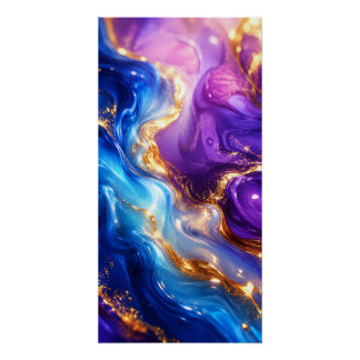 Póster Ouro Líquido Luxo Arte em Mármore