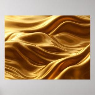 Poster Ouro Líquido Metálico Ondas Fluídas Abstratas