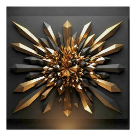 Póster Ouro Luxuoso e Cristal Escuro Geométrico 3D Gloss