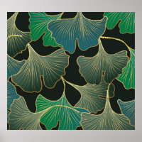 Ouro luxuoso Ginkgo, arte vintage.
