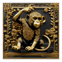 Ouro macaco e quadro ornamental negro
