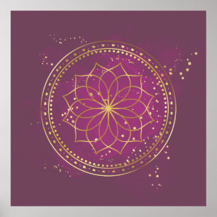 Poster Ouro Mandala no Plum Geometria Sagrada Elegante