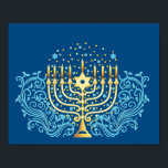 Poster Ouro menorah Hanukkah saudando festival de luz<br><div class="desc">Ouro menorah Hanukkah saudando festival de decoração de luzes</div>