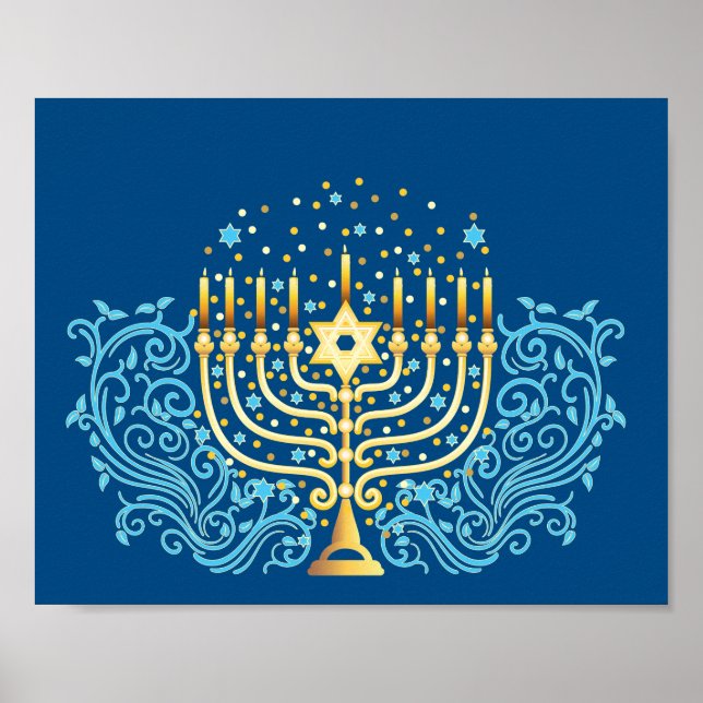 Poster Ouro menorah Hanukkah saudando festival de luz (Frente)