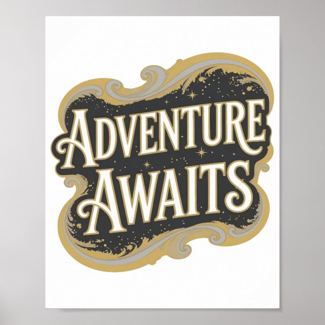 Poster Ouro Moderno AVENTURA ESPERA Arte de Texto 3D (Frente)